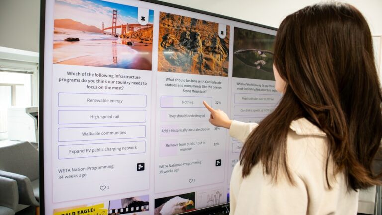 Uma Mulher Apontando Para Um Cartaz Em Uma Parede sifRZoZugRM